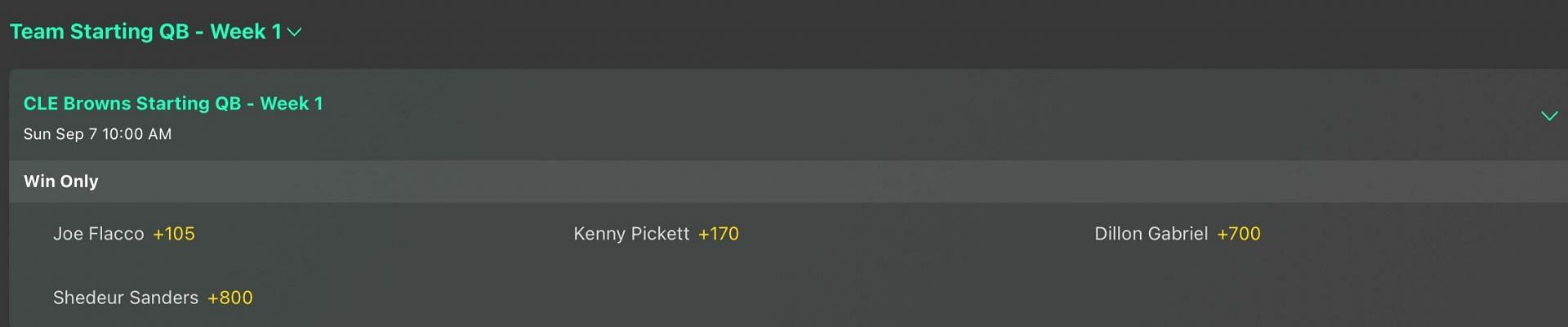 Cleveland Browns starting QB odds - Bet365
